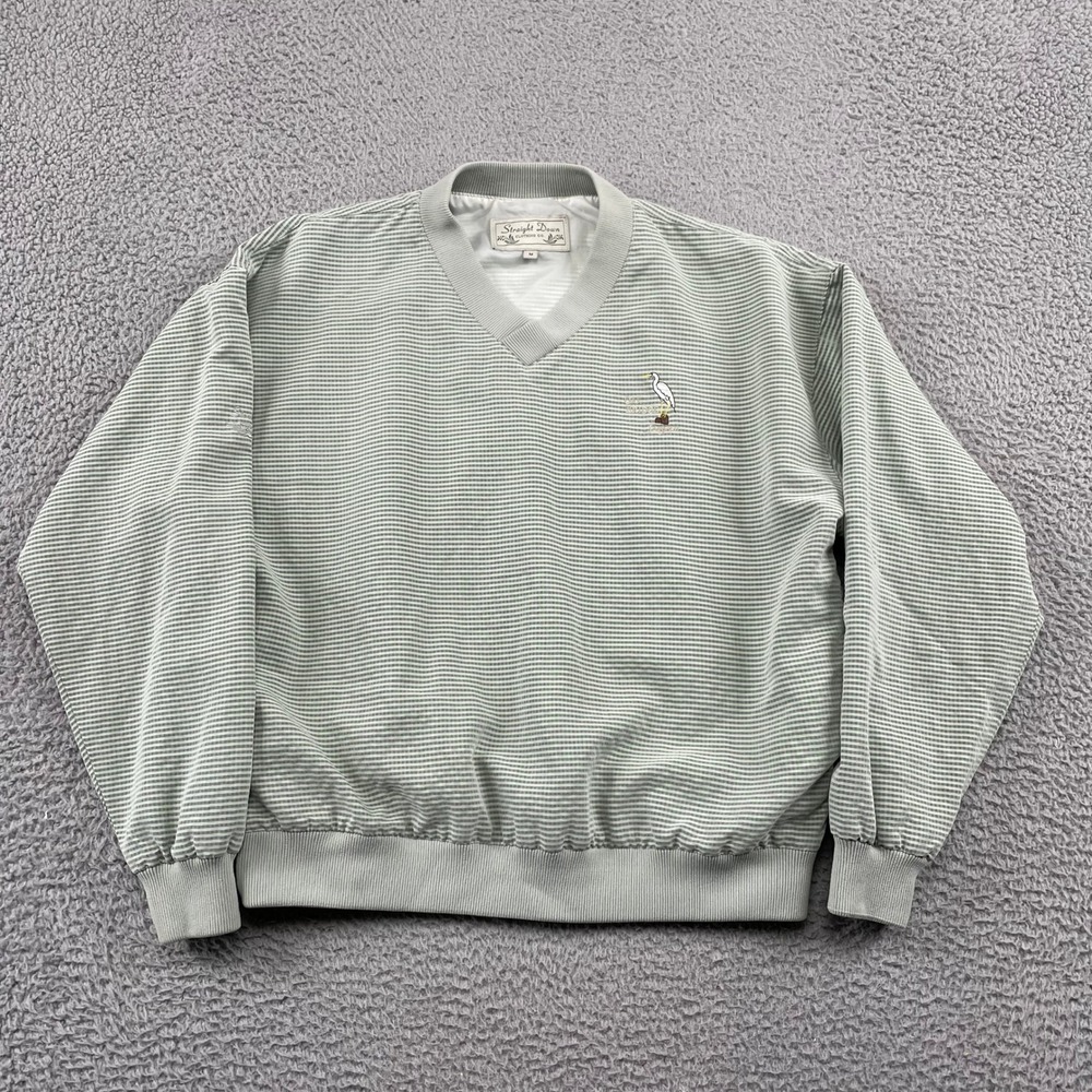 Straight Down Windshirt Mens M Green Striped Oak Bridge Golf Pullover